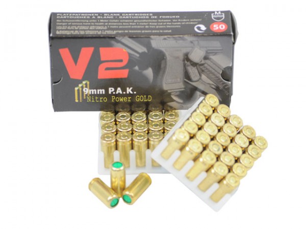 Platzpatronen V2 Kal. 9 mm P.A.K. - Nitro Power Gold - 50 Schuss